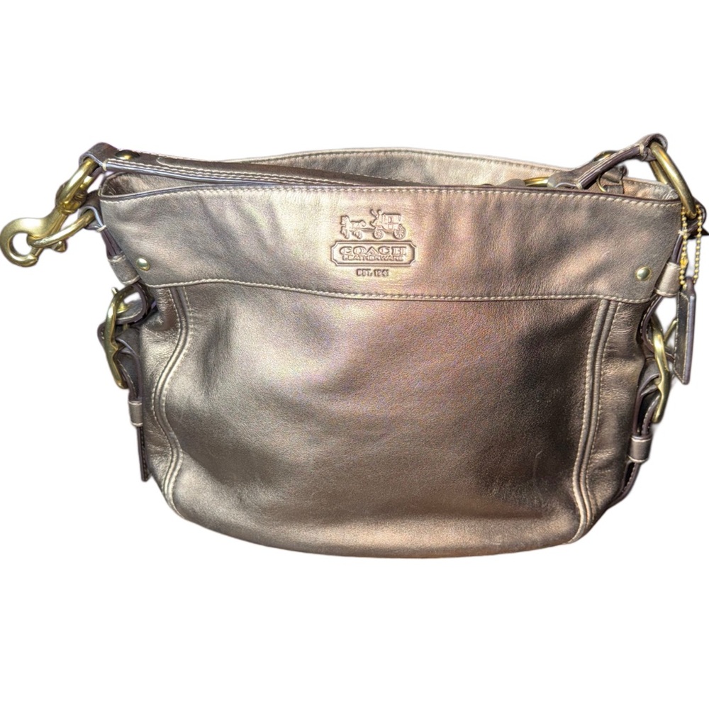 Coach Zoe Metallic Gold/Copper Bronze Leather Hobo handbag.